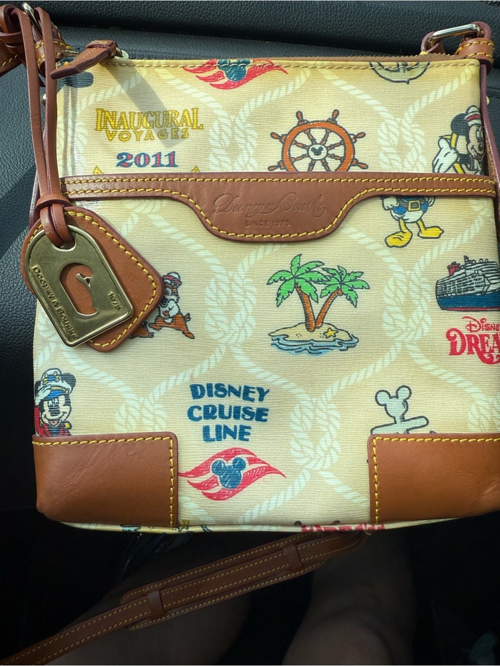 Dooney & Bourke Cream & Brown Disney Cruise Crossbody with Nautical Print